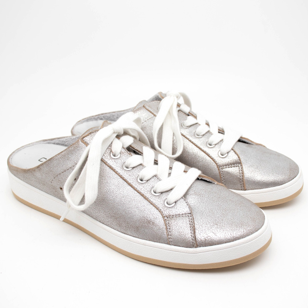 Chico's Womens SIZE 9 SNAP Slip On Slide Metallic Silver Sneaker